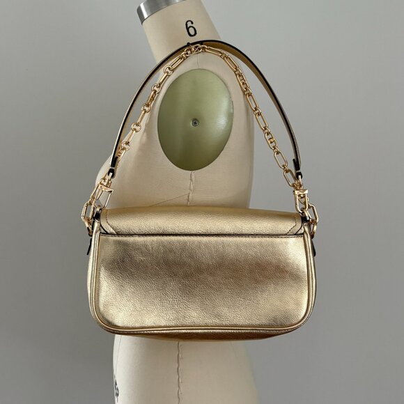 Michael Kors Parker Medium Gold Metallic Leather Shoulder Bag Chain Strap - Picture 4 of 11